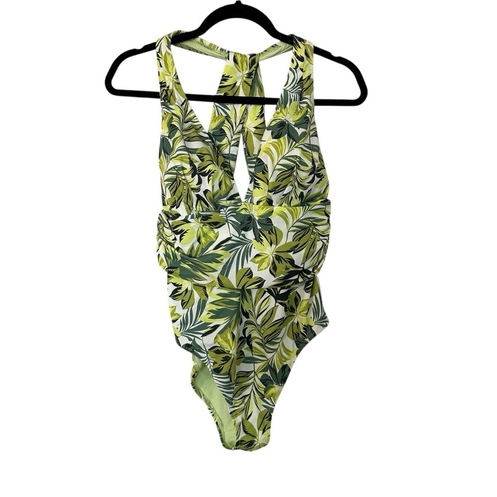 Adore Me Monroe Contour Palm Paradise Halter Neck One Piece Swimsuit Sz 0X NWT